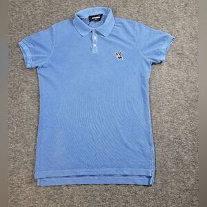 DSQUARED2 Mens Polo Shirt Size M Faded Blue Pique Cotton Logo Made In Italy